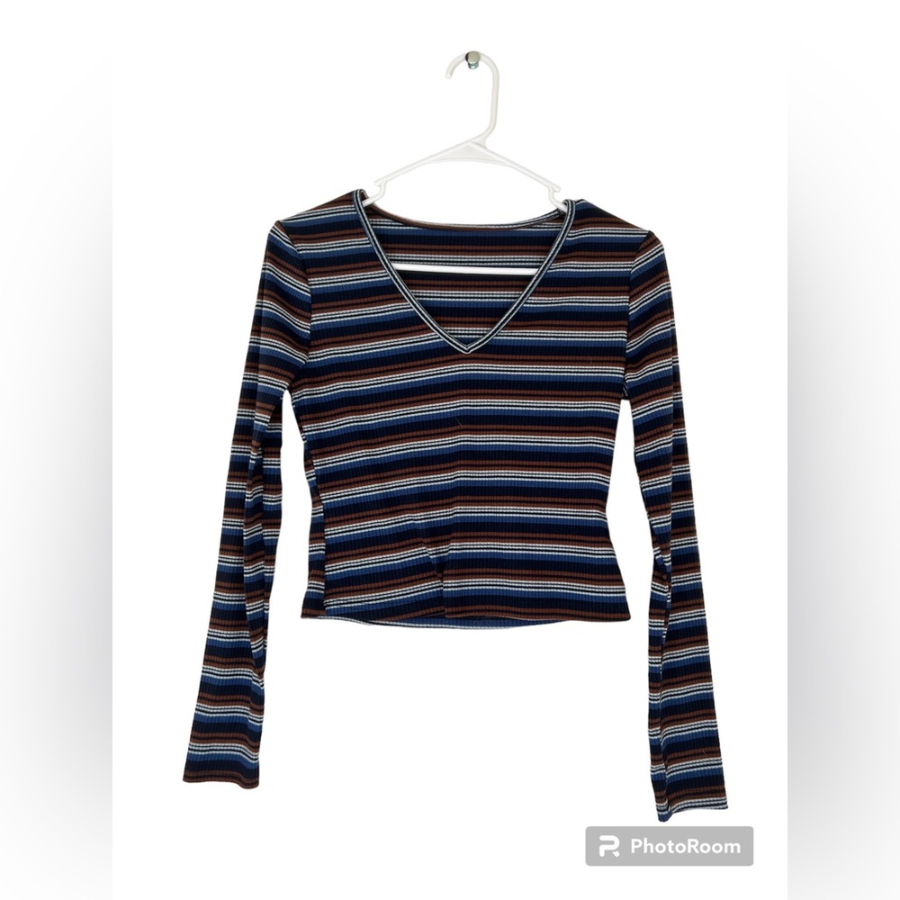 •SHEIN EZwear Colorful Striped Ribbed Knit Tee
